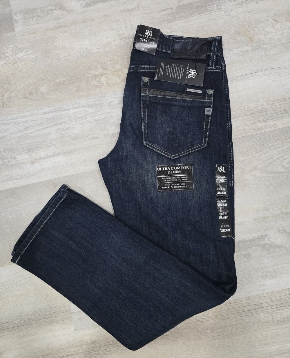 Rock & Republic Men's Amplify Straight Leg Jeans Size 32 x 32 Ultra Comfort NWT